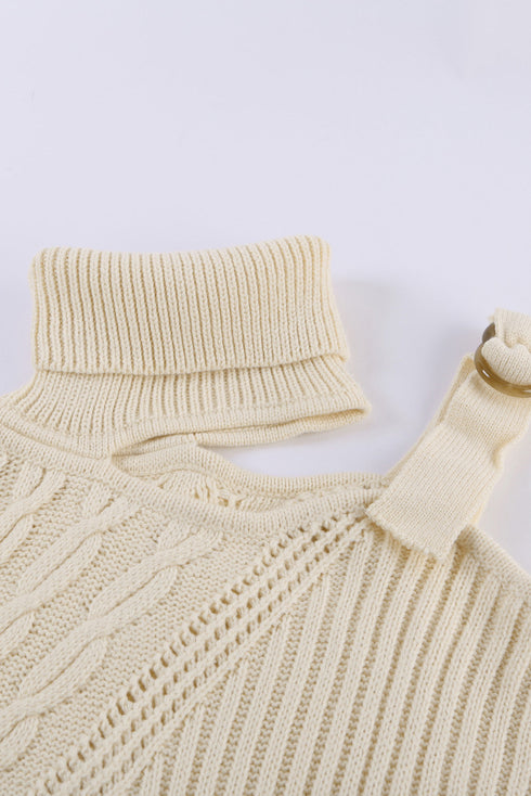 Strapped Cut Out Shoulder Turtleneck Sweater